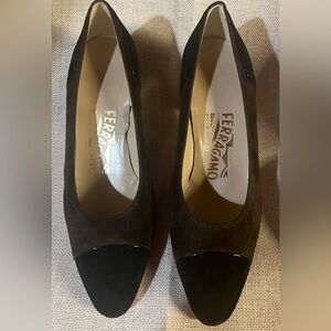 Salvatore Ferragamo Women’s Black and Brown Suede Heels